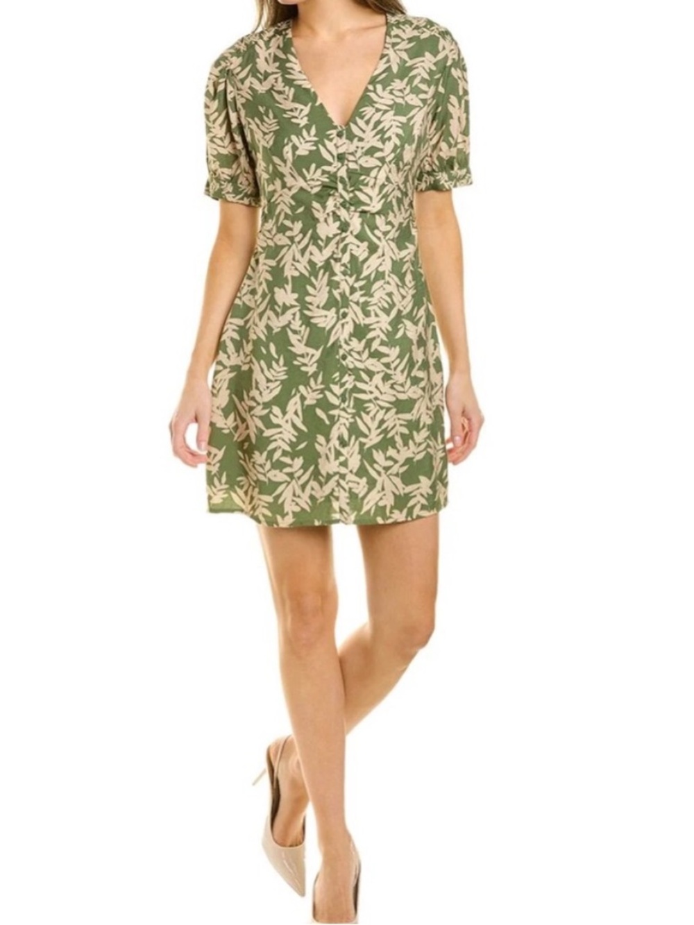 ba&sh Botanical Print Mini Dress in Green and Natural size XS